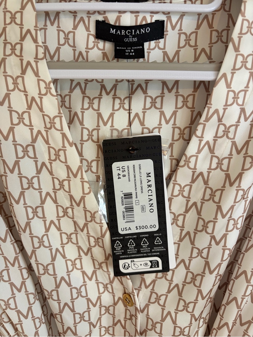 Marciano By Guess NWT Giselle Monogram Dress Macadamia/Mlk  Size 8 - Picture 7 of 7